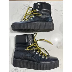 Shoe The Bear Agda Black Leather Hiking Boot Plateau Sole, Size 38, EUC